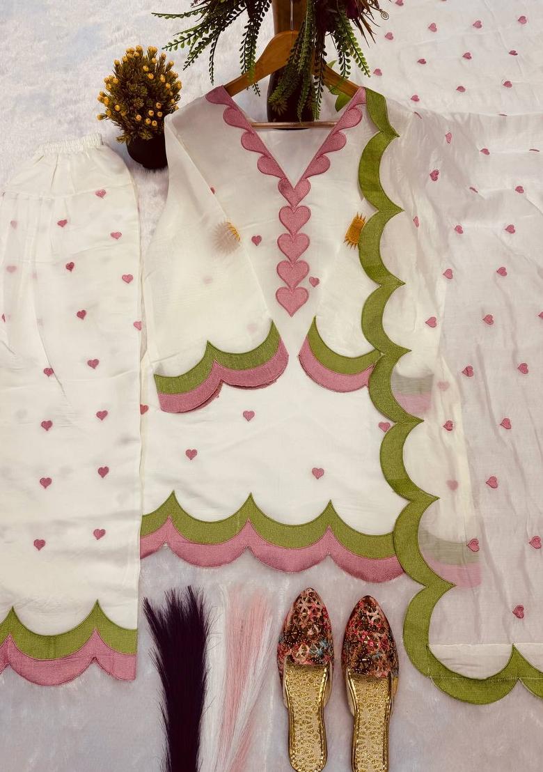 White Embroidered Cotton Kurta Set - Indya