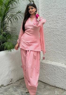 Pink Embroidered Cotton Kurta Set
