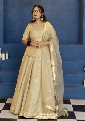 Cream Embroidered Silk Kurta Set