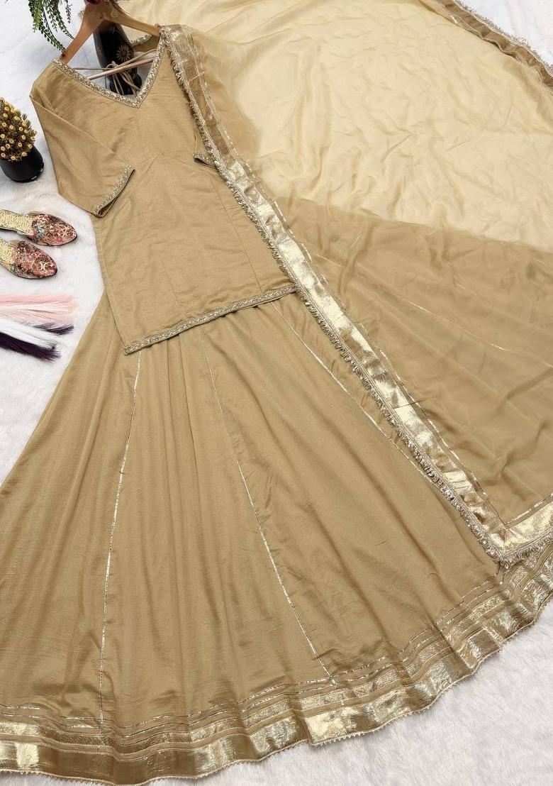 Cream Embroidered Silk Kurta Set - Indya