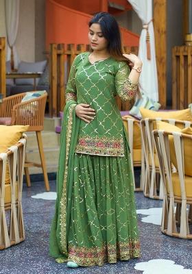 Green Embroidered Silk Sharara Set