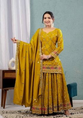 Yellow Embroidered Silk Sharara Set