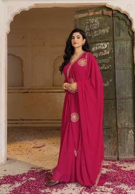 Rani Pink Embroidered Georgette Gown Set