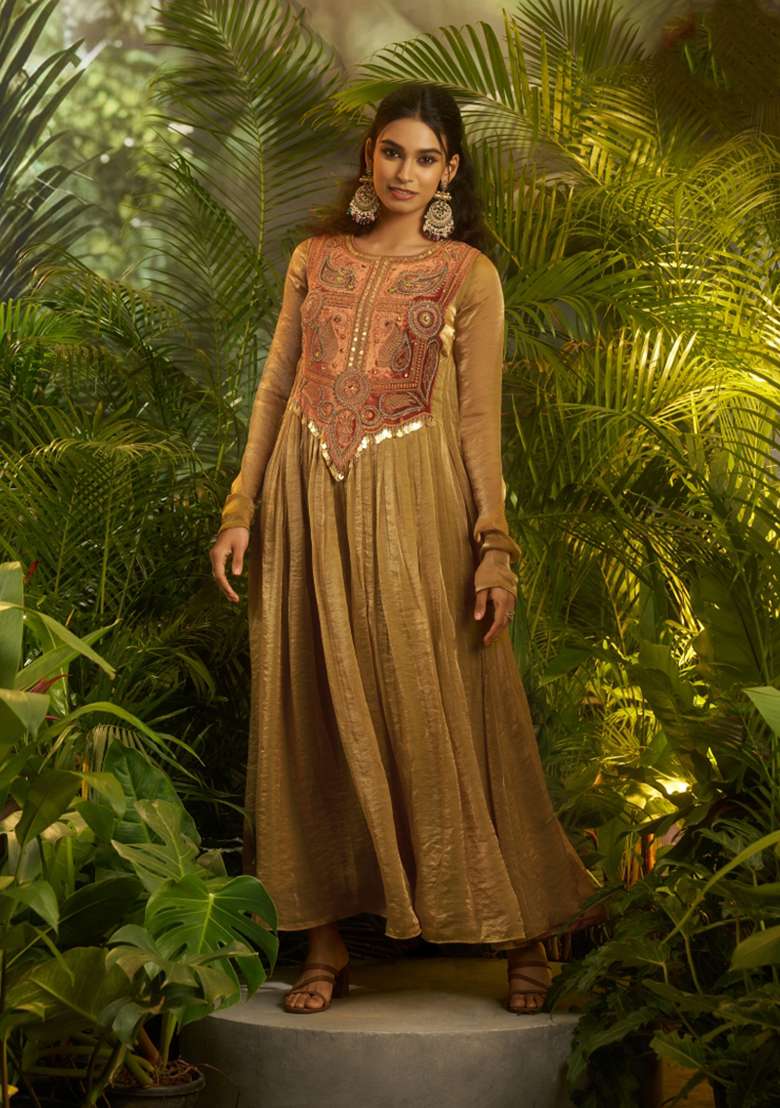 Olive Hand Work Fendi Gown - Indya