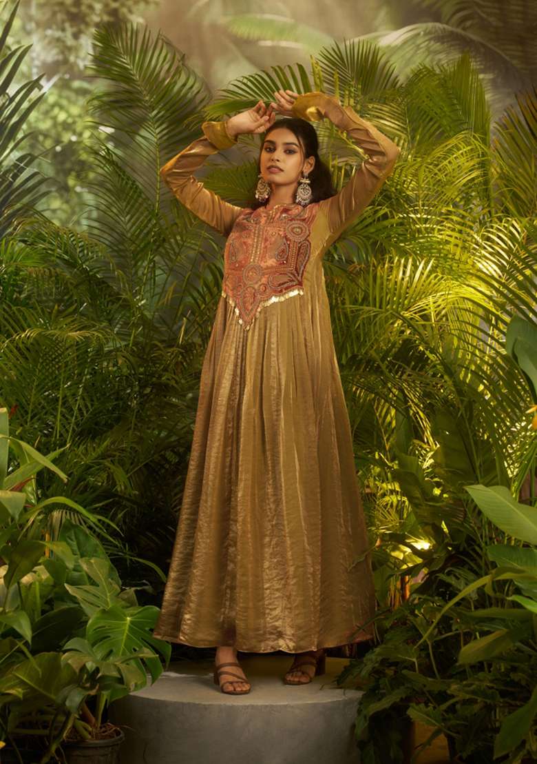 Olive Hand Work Fendi Gown - Indya