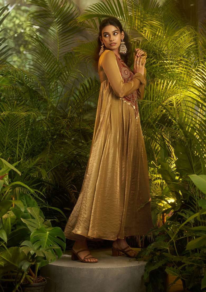 Olive Hand Work Fendi Gown - Indya