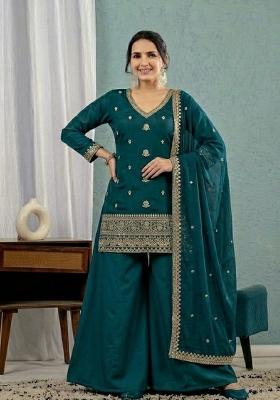 Green Embroidered Silk Kurta Set
