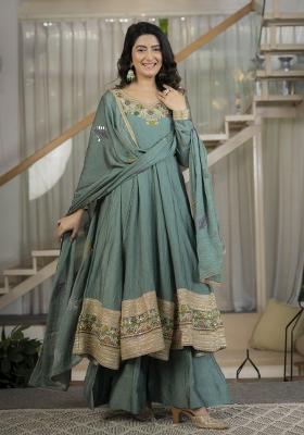 Blue Embroidered Silk Kurta Set