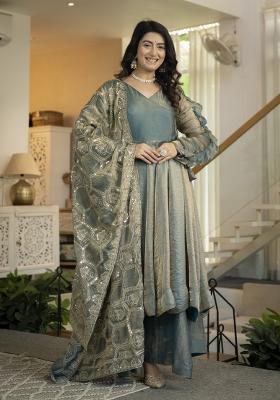 Sea Green Embroidered Silk Kurta Set