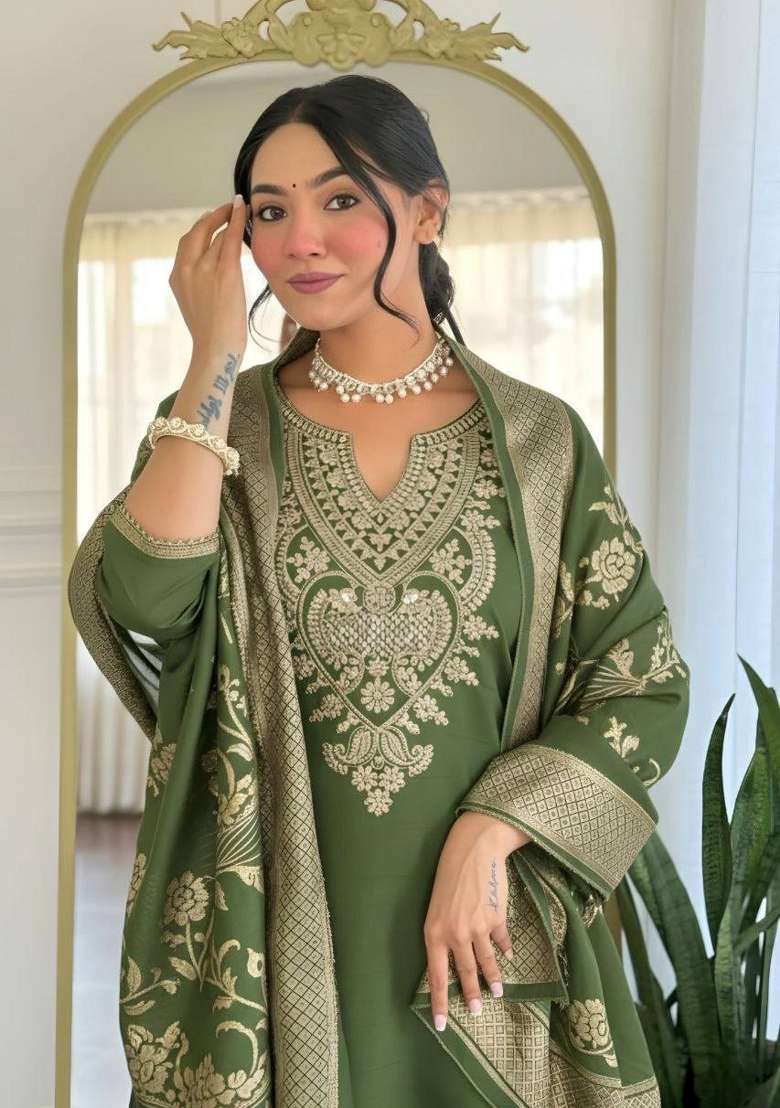 Mehendi Green Embroidered Cotton Kurta Set - Indya