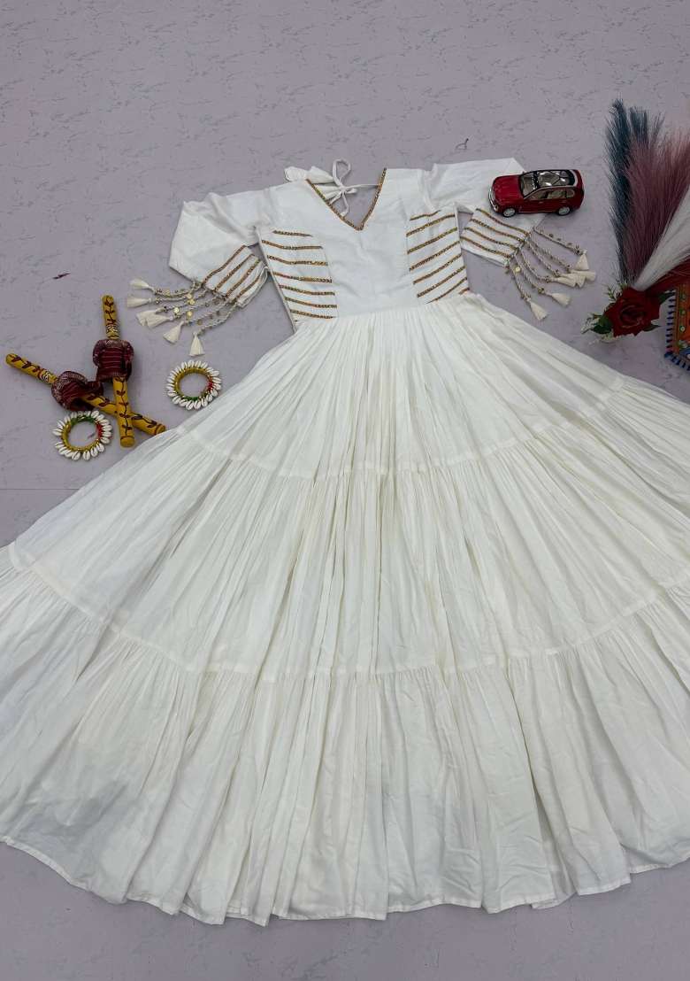 White Lace Work Cotton Gown - Indya