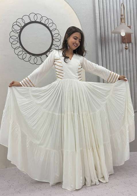White Lace Work Cotton Gown