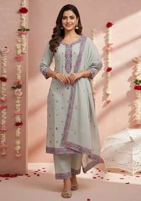 Pastel Grey Jacquard Cotton Kurta Set