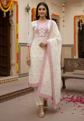 Cream Jacquard Cotton Kurta Set