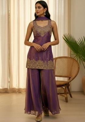 Purple Embroidered Fendi Palazzo Set