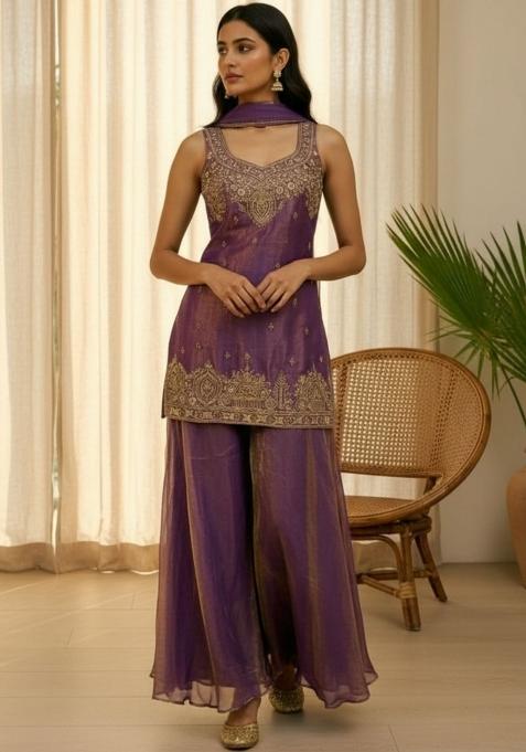 Purple Embroidered Fendi Palazzo Set