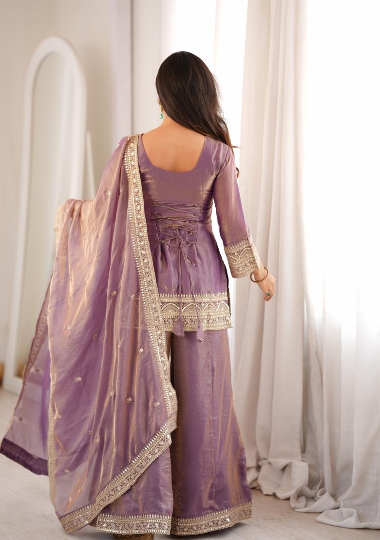 Purple Embroidered Silk Palazzo Set - Indya
