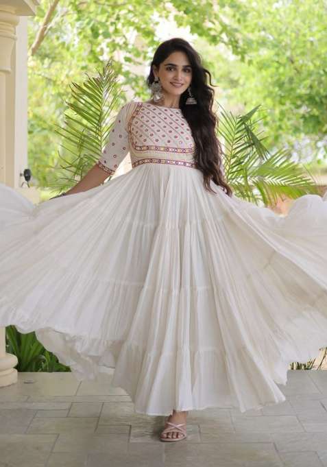 White Embroidered Cotton Gown