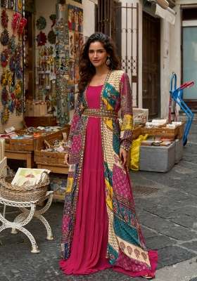 Fuchsia Pink Solid Silk Gown Set