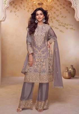 Grey Embroidered Chinon Kurta Set