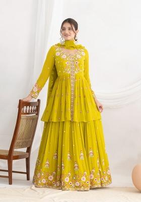 Yellow Embroidered Georgette Kurta Set