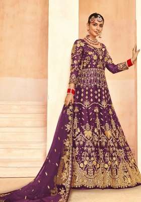 Royal Purple Embroidered Net Kurta Set