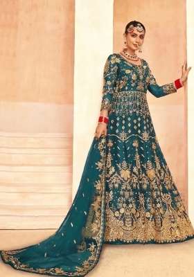 Emerald Green Embroidered Net Kurta Set