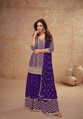 Deep Purple Embroidered Chinon Kurta Set
