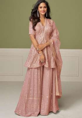 Dusty Rose Embroidered Georgette Kurta Set