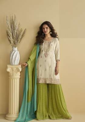 White Embroidered Chinon Kurta Set