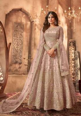 Rose Gold Embroidered Net Kurta Set
