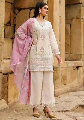 Cream Embroidered Cotton Kurta Set