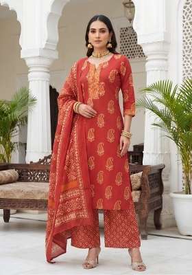 Rust Cotton Palazzo Set