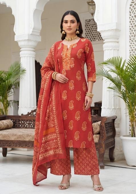 Rust Cotton Palazzo Set