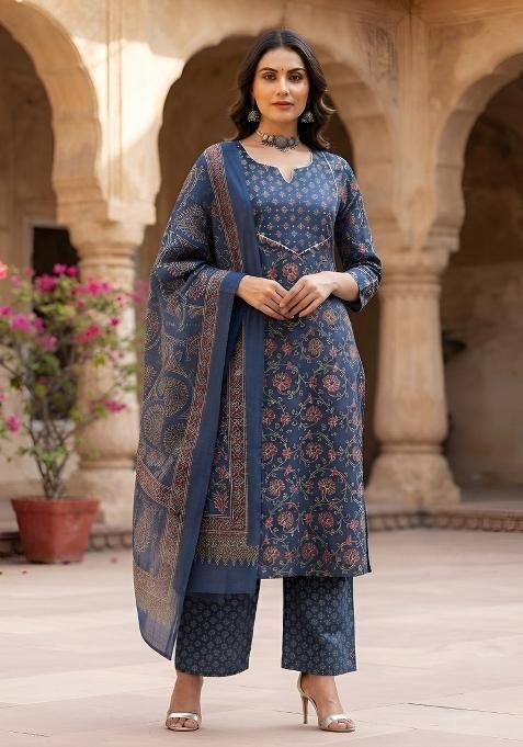 Blue Cotton Palazzo Set