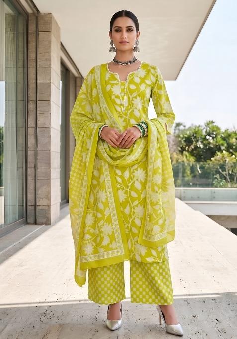 Lime Green Cotton Palazzo Set