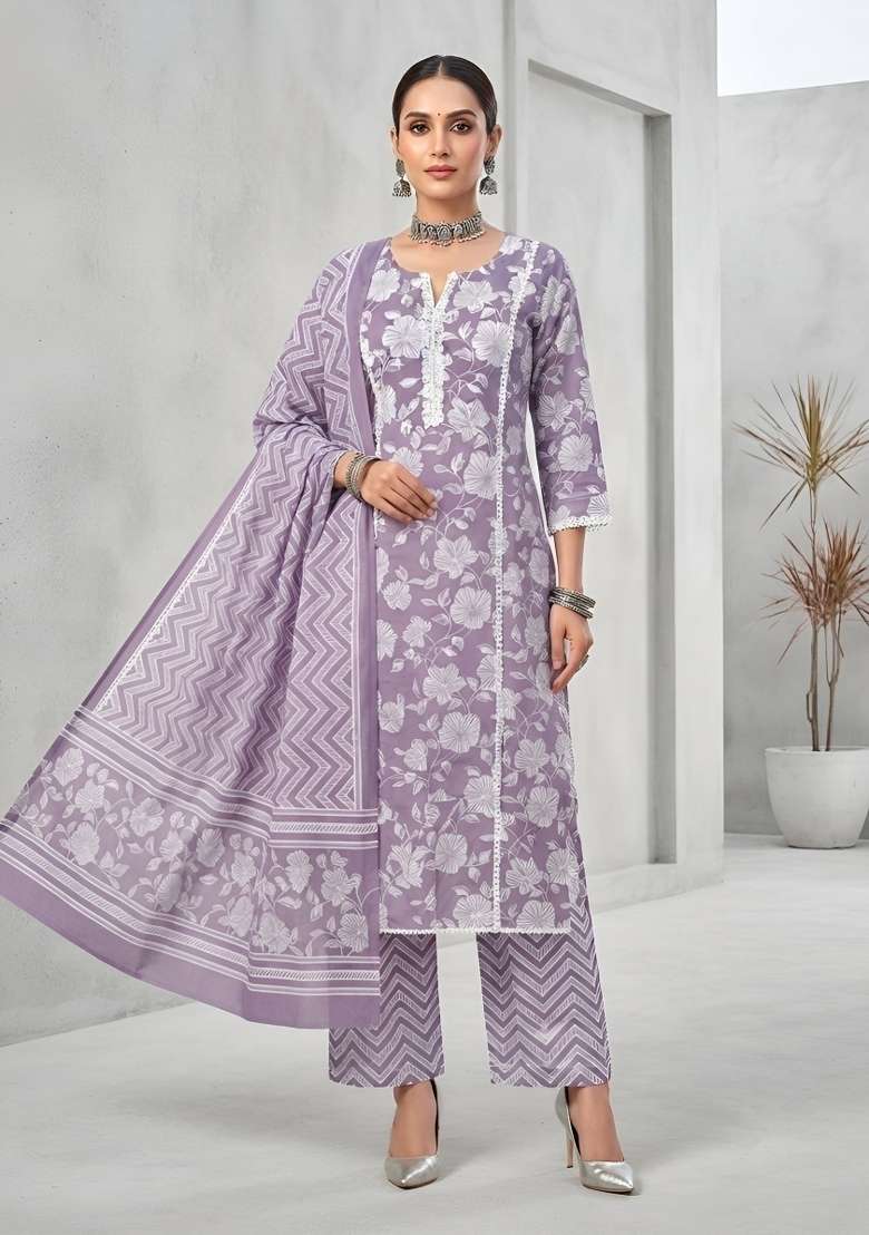 Lavender Cotton Kurta Set - Indya