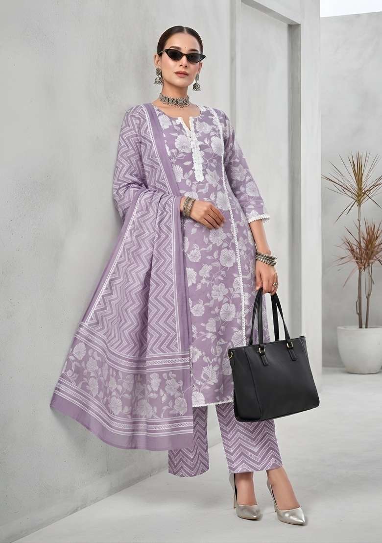 Lavender Cotton Kurta Set - Indya