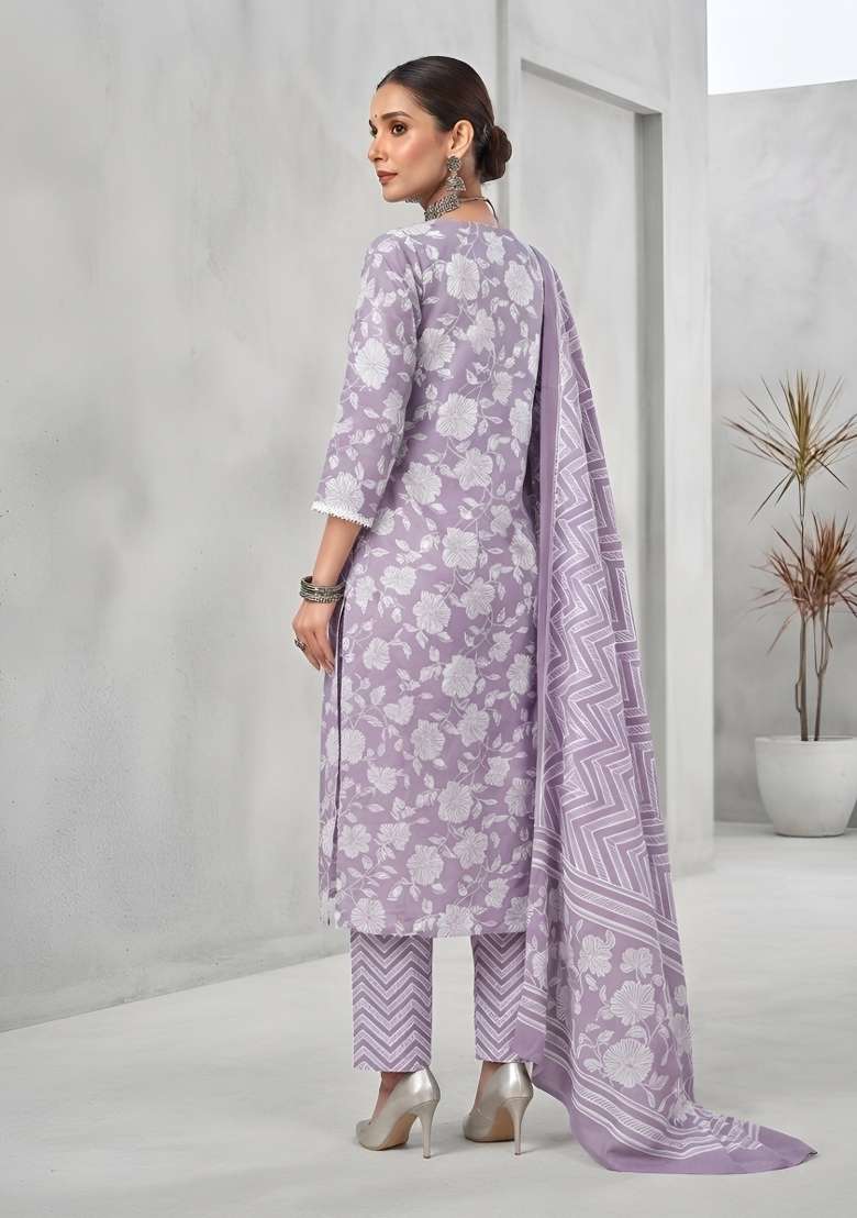 Lavender Cotton Kurta Set - Indya