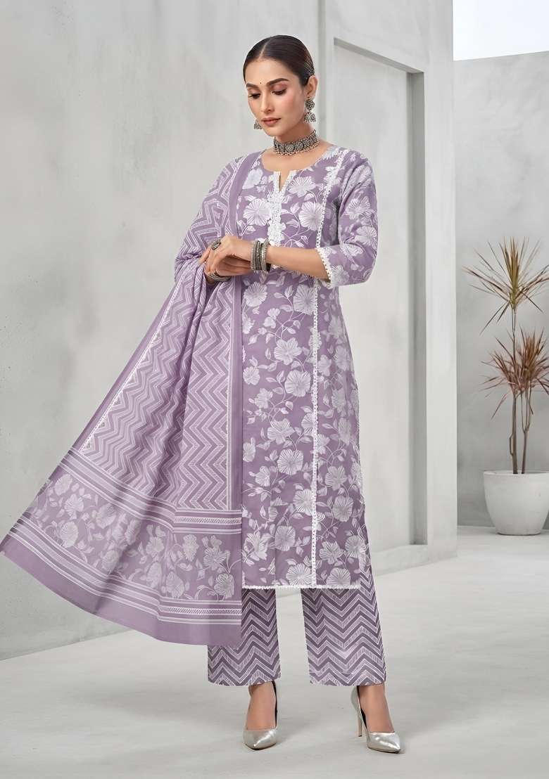 Lavender Cotton Kurta Set - Indya