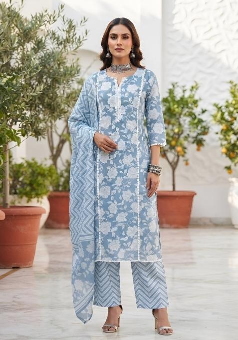 Blue Cotton Palazzo Set