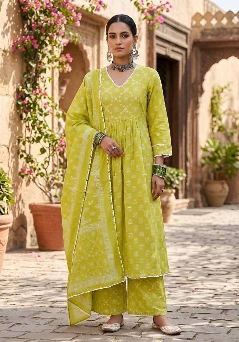 Lime Green Cotton Palazzo Set