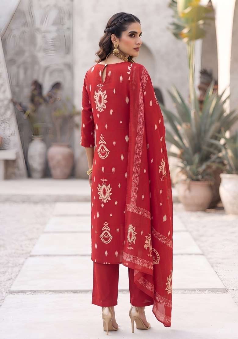 Red Cotton Palazzo Set - Indya