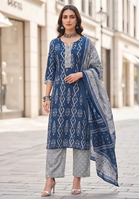 Blue Cotton Palazzo Set