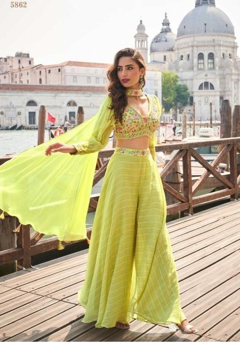 Green Embroidered Silk Indo Western