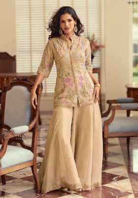 Cream Embroidered Silk Kurta Set