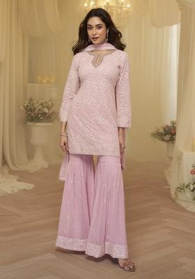 Light Pink Embroidered Georgette Kurta Set