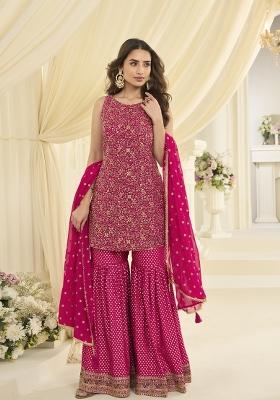 Rani Pink Embroidered Georgette Kurta Set