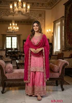 Pink Embroidered Silk Sharara Set