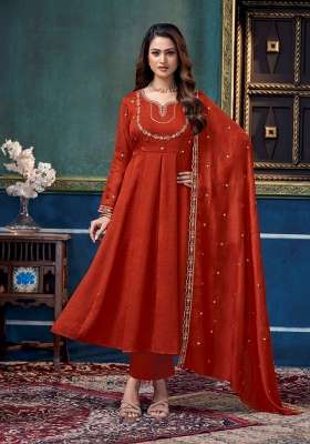 Rust Embroidered Silk Anarkali Set